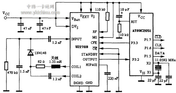 基于U2270B的REID卡读取模块电路图